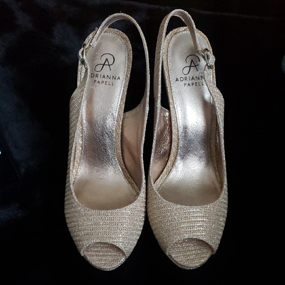 Adrianna Papell Gold Peep-Toe Slingback Heels